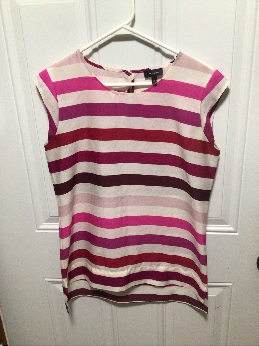 The Limited Pink and Cream Striped Cap-Sleeve Shell